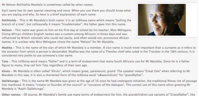 NELSON MANDELA E I SUOI MOLTEPLICI NOMI