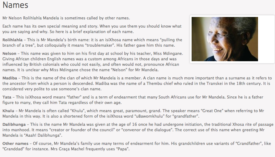 NOMI DI NELSON MANDELA