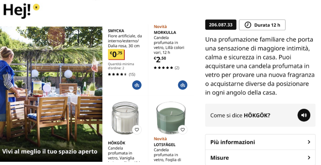 Pronuncia dei nomi Ikea nella App